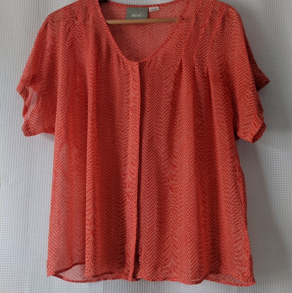 Anthropologie Maeve Orange Sheer 100% Silk Top